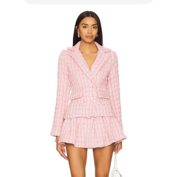 NWT More To Come Ashtyn Tweed Blazer in Baby Pink Revolve S - Picture 4 of 11